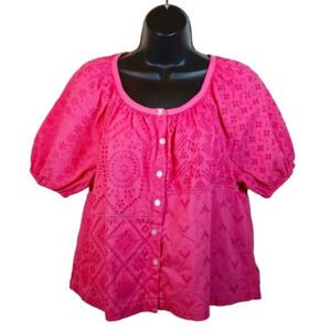 Faherty Carmel Eyelet Organic Cotton Top in pink size small